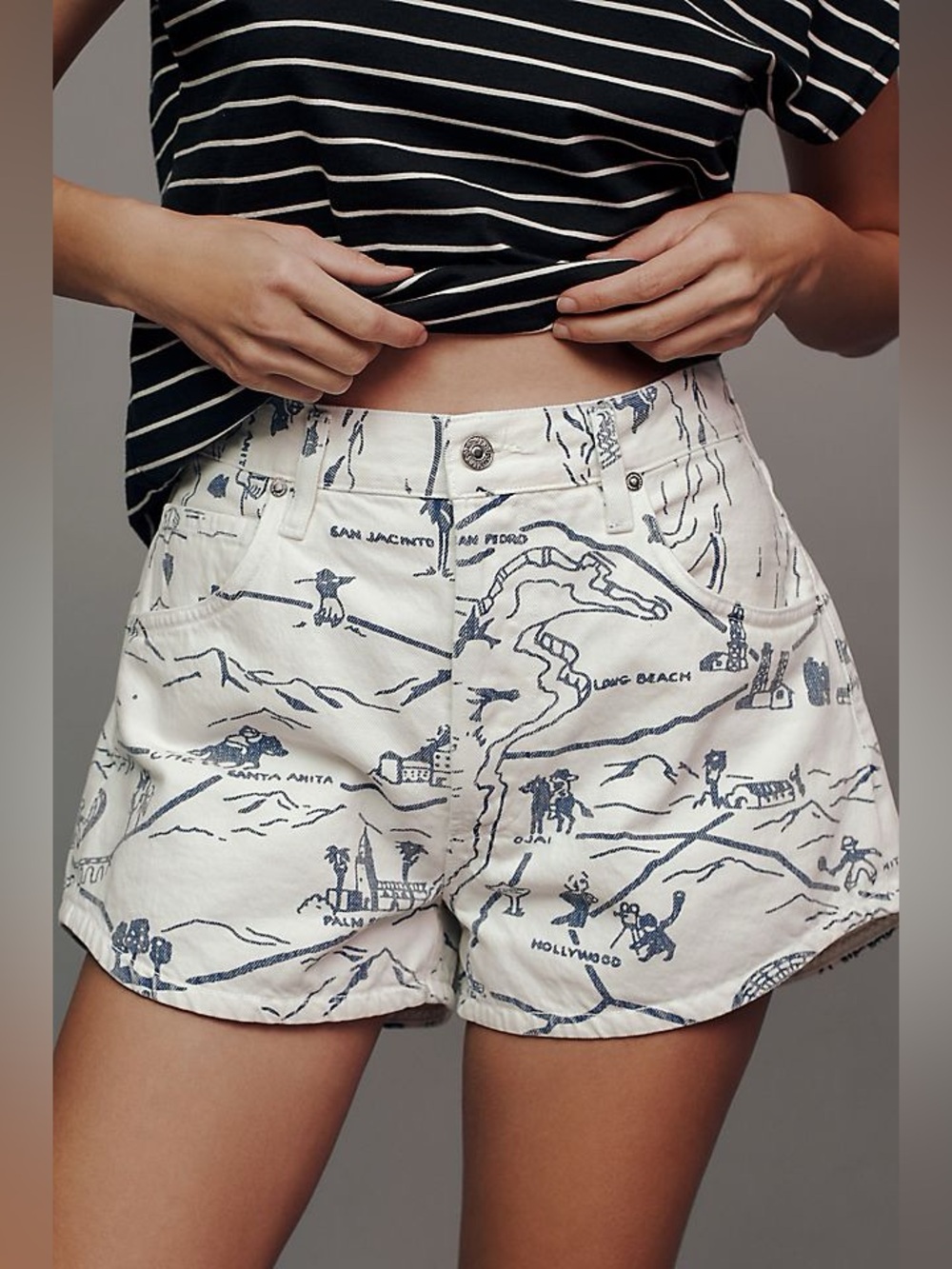 Citizens of Humanity Abita Rose Bowl Map Print Denim Shorts Size 28